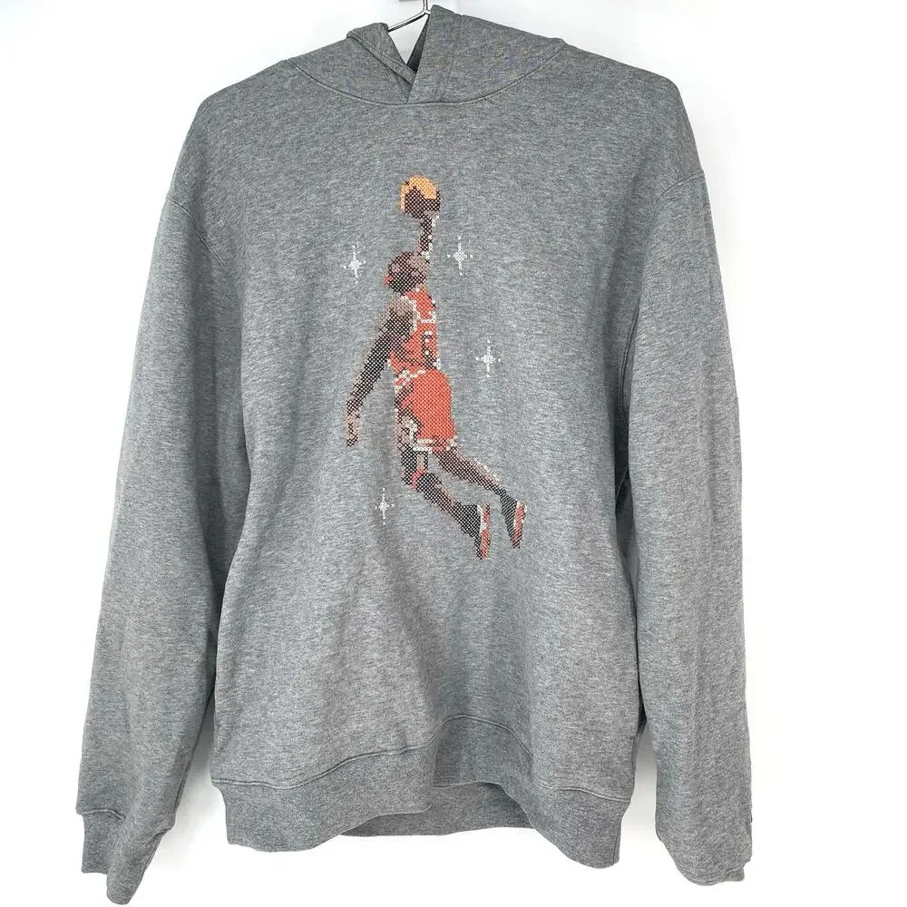 Jordan Essentials Hoodie Small Gray Embroidered Jumpman Slam Dunk Fleece DC9713